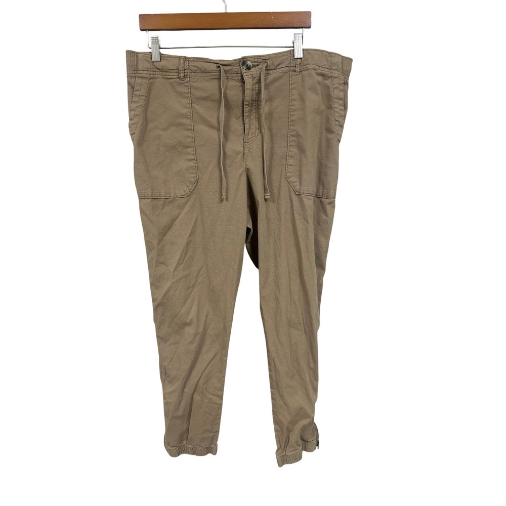 Sonoma Womens XL Tan Khaki Utility Jogger Pants Ankle Zip Stretch Drawstring